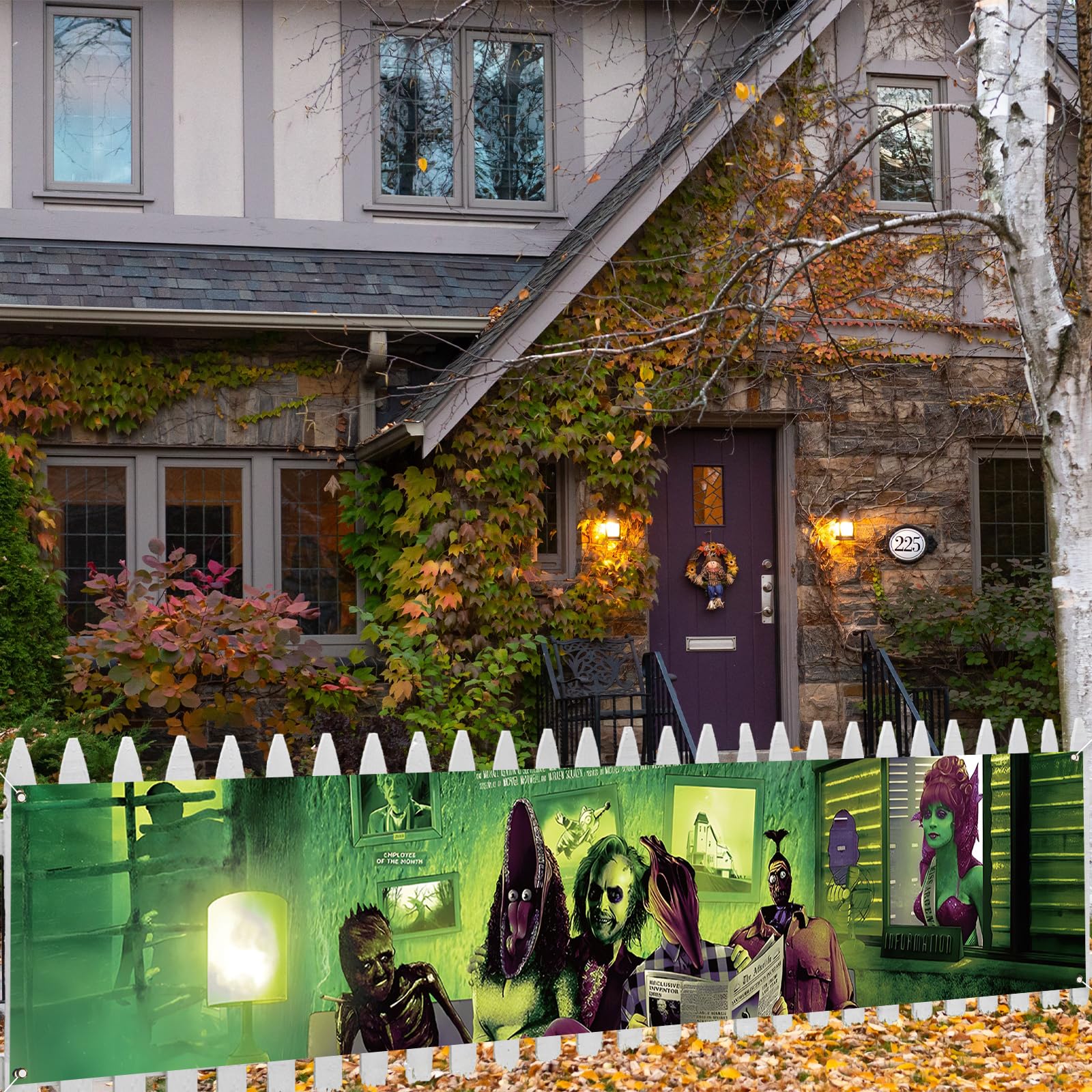 Large Scary Creepy Halloween Banner for Fence Classic Movie Role Horror Halloween Party Decorations and Supplies for Home