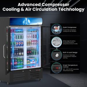 Mojgar 28 Cu Ft Commercial Merchandiser Refrigerator for Beverage,Glass Door Upright Display Fridge with Front LED Light,Large Freestanding Business Cooler for Shop,Restaurant,Apartment,etc