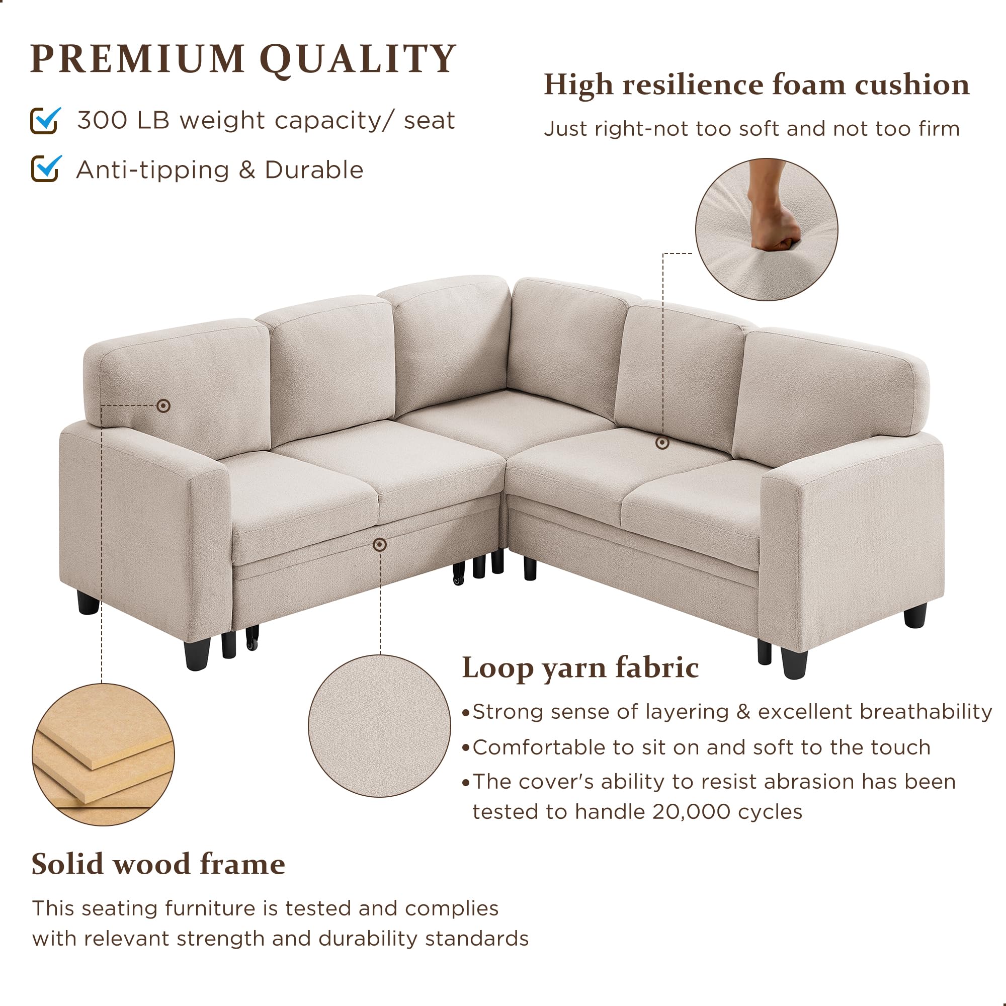 RedLemon Sectional Sleeper Sofa with Pull Out Couch Bed, 80'' Convertible L Shaped Couch with Storage Chaise & USB Charging Port, Comfy Sofa Couch for Living Room, Apartment, Beige