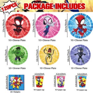 120Pcs Spidey Birthday Decorations, 60 Plates, 30 Napkins and 30 Cups for Spider Birthday Party Supplies