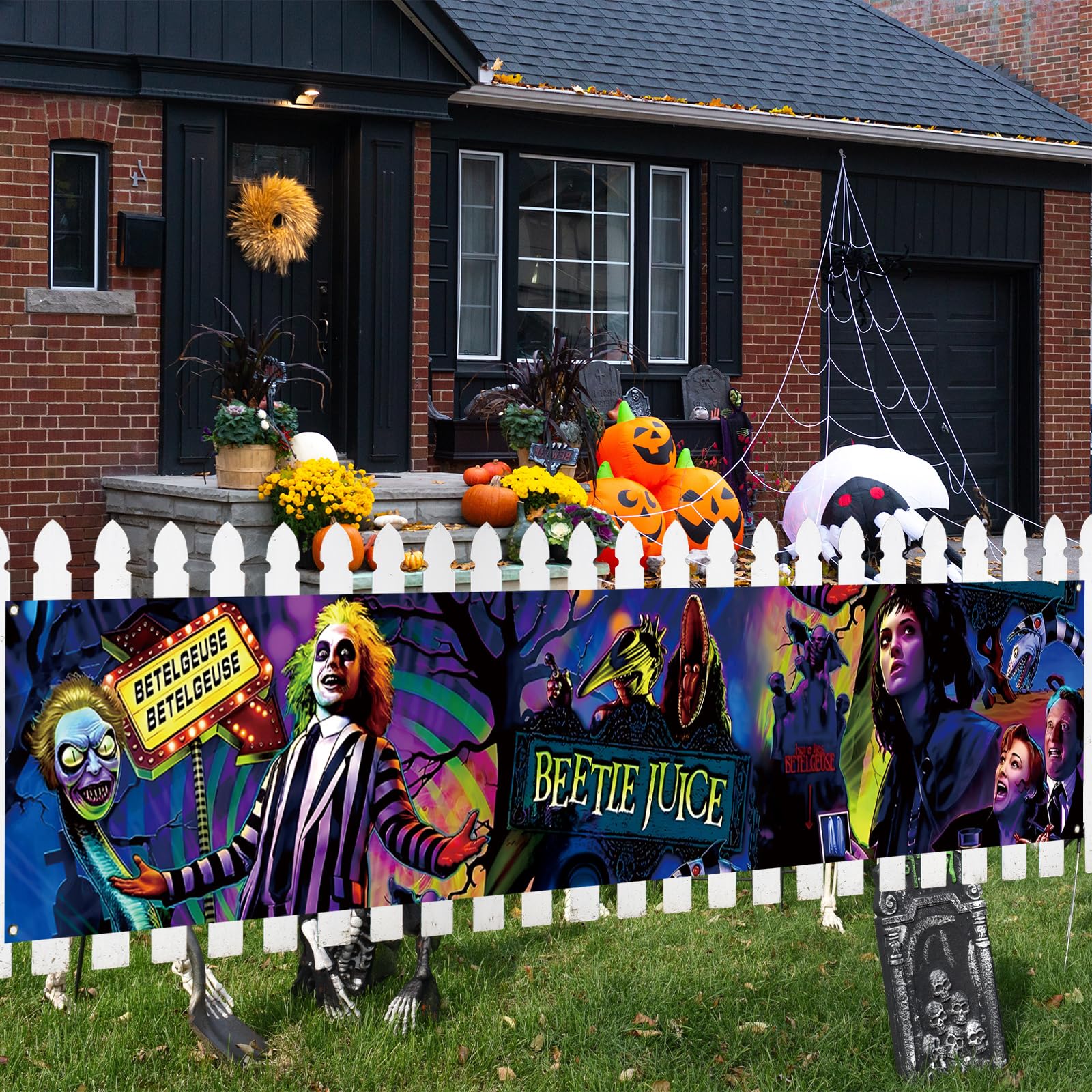 Large Scary Creepy Halloween Banner for Fence Classic Movie Role Horror Halloween Party Decorations and Supplies for Home