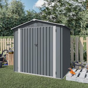 Ball & Cast 6x4 FT Outdoor Storage Shed, Heavy Duty Metal Sheds with Sloping Roof and Sliding Doors,Waterproof Tool Sheds with Punched Vents for Garden,Backyard,Lawn,Easy to Assemble,Grey