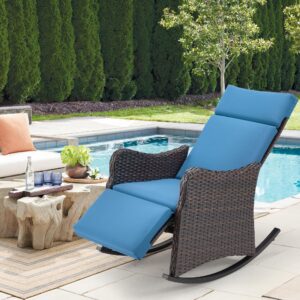 GYUTEI Outdoor Recliner Chairs Set of 2, Rocking Chair with Soft Removable Cushion, Lounge Chair with Footrest, Navy Blue