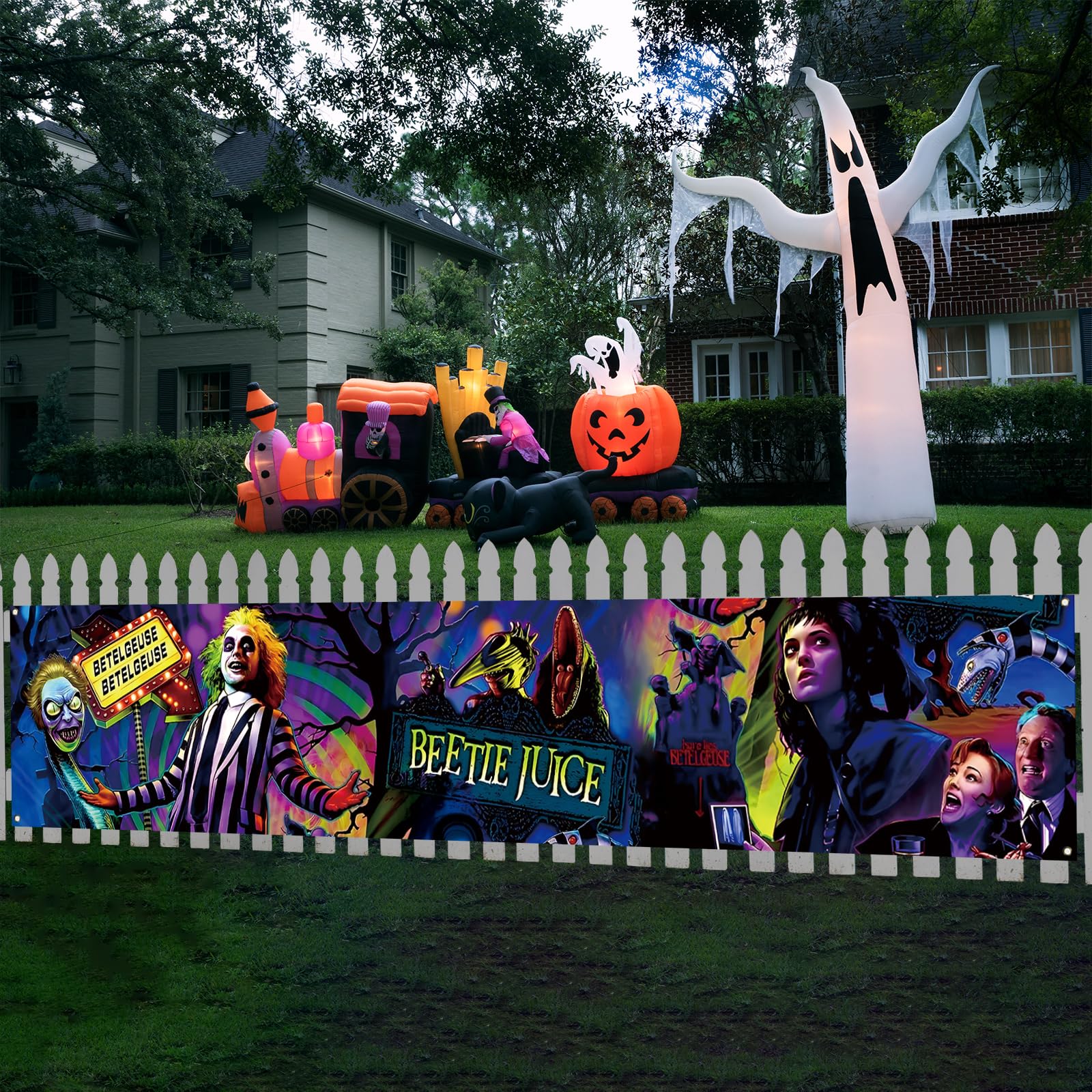 Large Scary Creepy Halloween Banner for Fence Classic Movie Role Horror Halloween Party Decorations and Supplies for Home