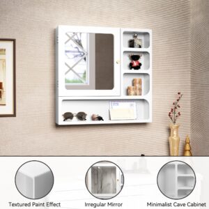 ARTPOWER 24" Bathroom Medicine Cabinet with Mirror, Wall Bathroom Storage Cabinet with Mirror Door and 4 Open Shelves, Geometric Mirrored Bathroom Wall Cabinet