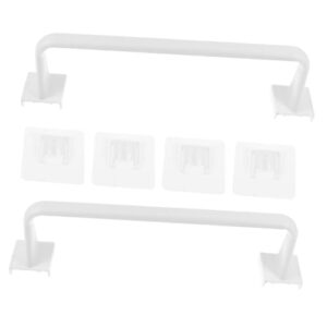 Garneck 3sets Nail- Towel Rail Towel Holder Mount Towel Hooks Hand Towel Rod Square Towel Bathroom Decorations Towel Holder Rod Towel Rod Rack Kitchen Towel Holder Towel Bar White Pp 2pcs*3