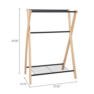 3 Tier Standing Towel Rack, Towel Drying Rack Outdoor, Freestanding Floor Towel Rack with Shelf, Pool Towel Blanket Stand, Towel Racks for Bathroom freestanding, Black