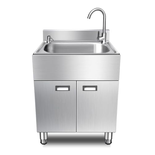 LZXNFZY Stainless Steel Utility Sink with Faucet, Free Standing Kitchen Sink Cabinet, Bathroom Vessel Sink Laundry Tub, Outdoor Hand Washing Station for Yard Garages Farmhouse Factory(19x15in)