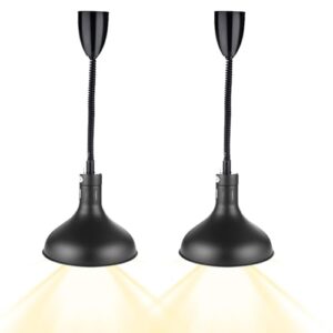 food warmer lamp, 250w bulb commercial food warming lamp, portable commercial food warmers lamp food warmer light hangs food heating lamps for buffets, restaurants - black (29cm caliber two pack)