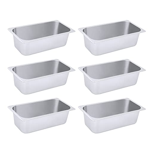 SYUNOYZBIN 6 Pack Hotel Pans Commercial Stainless Steel Pan 1/3 Size 4" Deep for a Catered Event Grocery Store Ice-Cream Shop Cafeterias