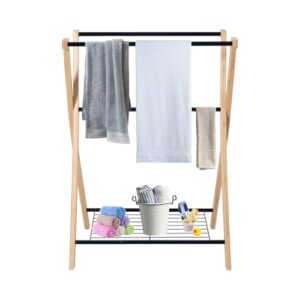 3 tier standing towel rack, towel drying rack outdoor, freestanding floor towel rack with shelf, pool towel blanket stand, towel racks for bathroom freestanding, black