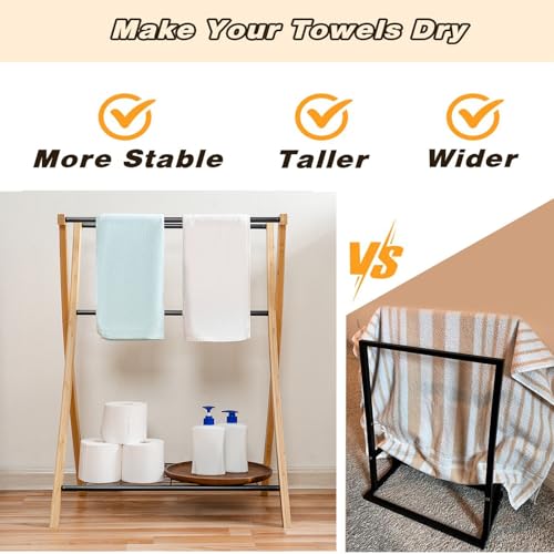 3 Tier Standing Towel Rack, Towel Drying Rack Outdoor, Freestanding Floor Towel Rack with Shelf, Pool Towel Blanket Stand, Towel Racks for Bathroom freestanding, Black