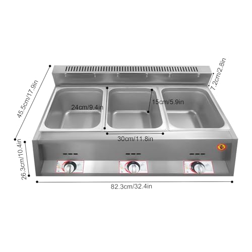 RocoReny Commercial Food Warmer, 3-Pan Gas Food Warmer Stainless Steel Buffet Steam Table Warmer with Lids for Catering Restaurants Home Party (3-Pan*10L/2.64Gal)