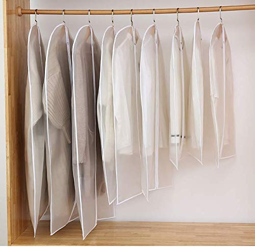 5 Pcs Garment Bag Travel Suit Dress Storage Clear Cover Full Zipper Coat Carrier, Garment Bags for Travel, Translucent Suit Bag for Hanging Clothes, Suits