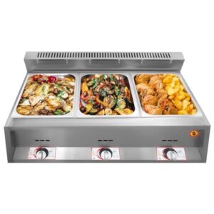 RocoReny Commercial Food Warmer, 3-Pan Gas Food Warmer Stainless Steel Buffet Steam Table Warmer with Lids for Catering Restaurants Home Party (3-Pan*10L/2.64Gal)