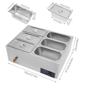 OCASAMI 6 Pan Electric Food Warmer, 850W Stainless Steel Countertop Food Warmer Commercial Buffet Hot Plate Warmer Electric Countertop Steamer Equipment for Restaurants and Catering