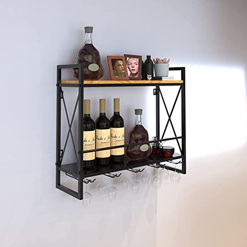 Ceiling Glass Rackrought Ironall-Mounted Rack,Hanging Glass Holder, Rackith Glass Holder, Shelving Shelf,for Bars Restaurants Kitchen,60×20×52cm