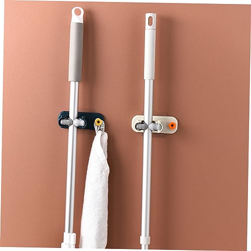 Unomor 2sets Wall Mounted Mop Hanger Broom and Mop Holder Wall Mounted Adhesive Garage Broom Holder Cleaning Tools Dustpan Hanger Broom Wall Holder Broom Mop Holder Mop Hooks Beige 4pcs*2