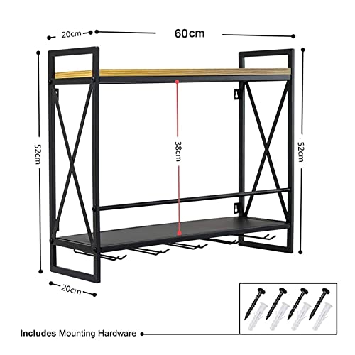 Ceiling Glass Rackrought Ironall-Mounted Rack,Hanging Glass Holder, Rackith Glass Holder, Shelving Shelf,for Bars Restaurants Kitchen,60×20×52cm