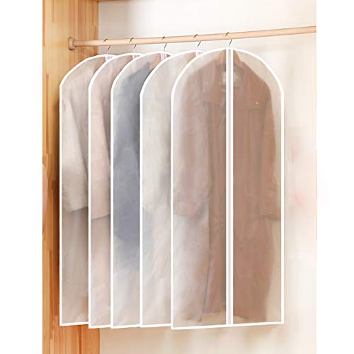 5 Pcs Garment Bag Travel Suit Dress Storage Clear Cover Full Zipper Coat Carrier, Garment Bags for Travel, Translucent Suit Bag for Hanging Clothes, Suits