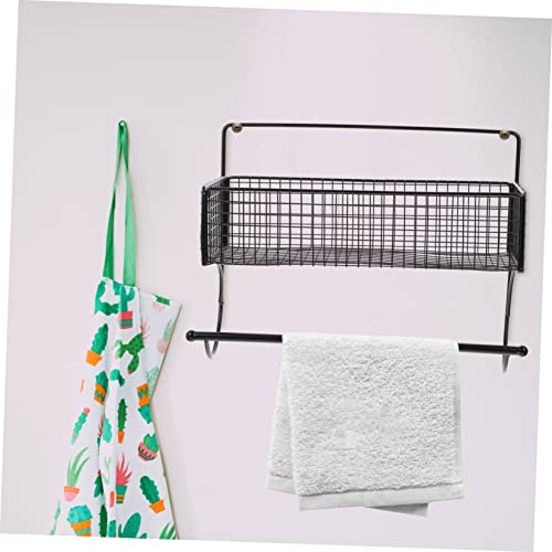 GOOHOCHY 1 Set Towel Rack Electric Cord Holder Multi-Function Storage Shelf Wall Mount Baskets for Shelves Kitchen Bathroom Organizer Wall Punch- Shelf Hanger Holder Carbon Steel Black