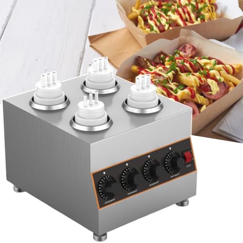 Professional Countertop Electric Sauce Warmer Dispenser with Pump 30-85℃ (4 grids) for Hotels, Restaurants,110V