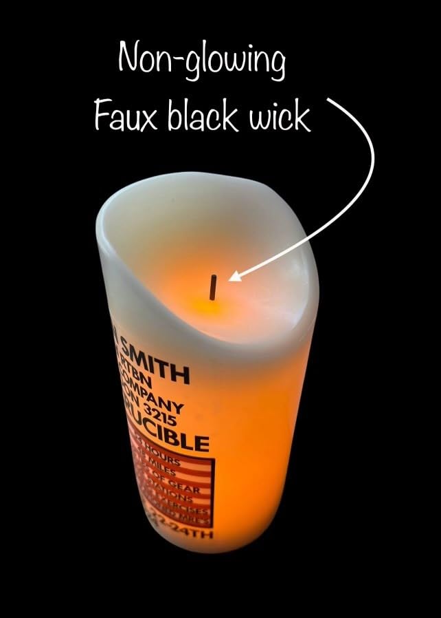 Ships Fast from Texas! Personalized Crucible Smooth Wax LED Flameless Flickering Prayer Candle with Name, Battalion, Company, and Platoon.