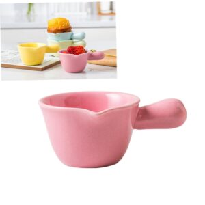 FUNOMOCYA Ceramic Cookware Small Soup Pot Mini Serving Bowl Sauce Bowl Powdered Creamer for Milk Pan with Handle Boot Pot Snack Plate Cereal Bowls Noodle Saucepan Coffee Creamer Pink