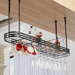 Ceiling Glass Rack Ceiling Hanging Rack,Adjustable Height,Metal Holder Stemare Goblets,for Bars Restaurants Kitchens,Can Bear 100KG