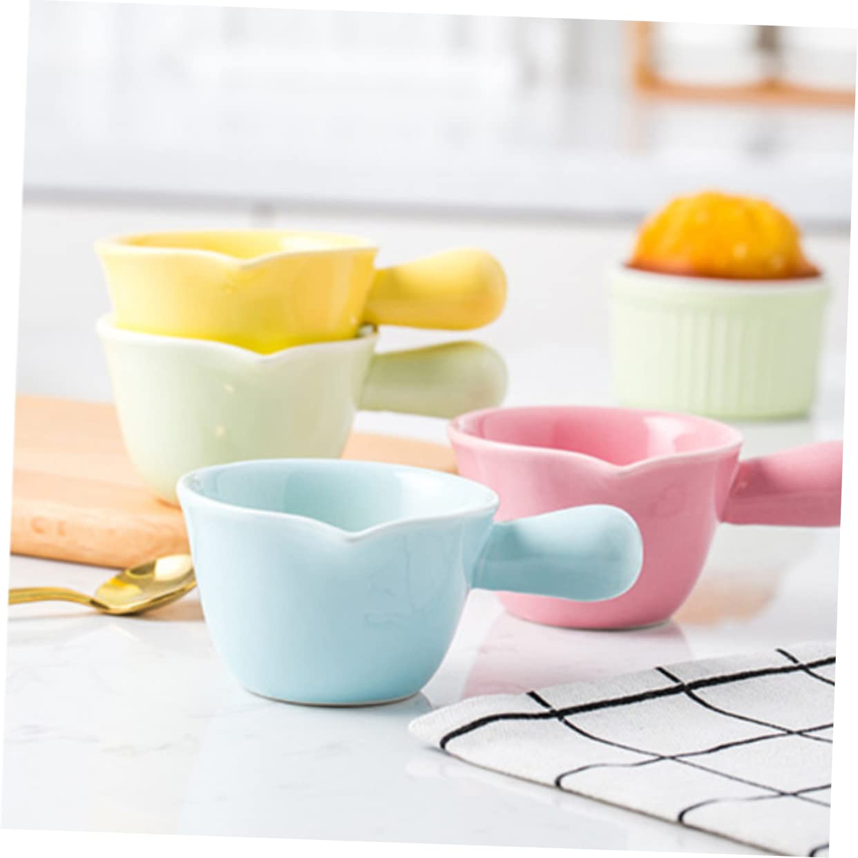 FUNOMOCYA Ceramic Cookware Small Soup Pot Mini Serving Bowl Sauce Bowl Powdered Creamer for Milk Pan with Handle Boot Pot Snack Plate Cereal Bowls Noodle Saucepan Coffee Creamer Pink