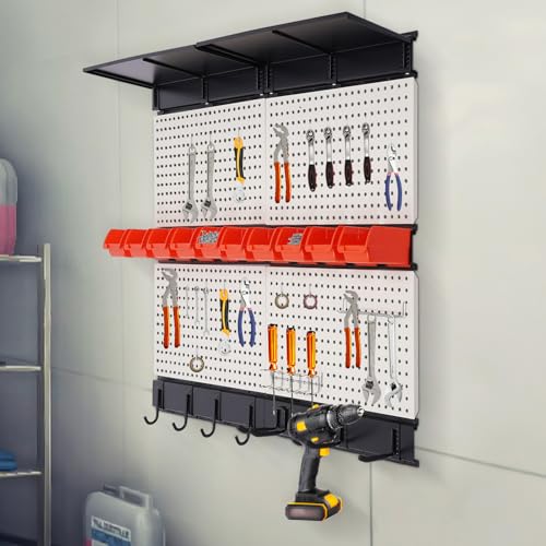 Erhdexzhg Tool Storage Kit, Garage Storage Wall Organizer, Tool Storage Rack,Wall Mount Garden Tool Organizer,Tool Holder for Hanging Rake Broom Mop Snowboard,Yard Shed Organizer Rack