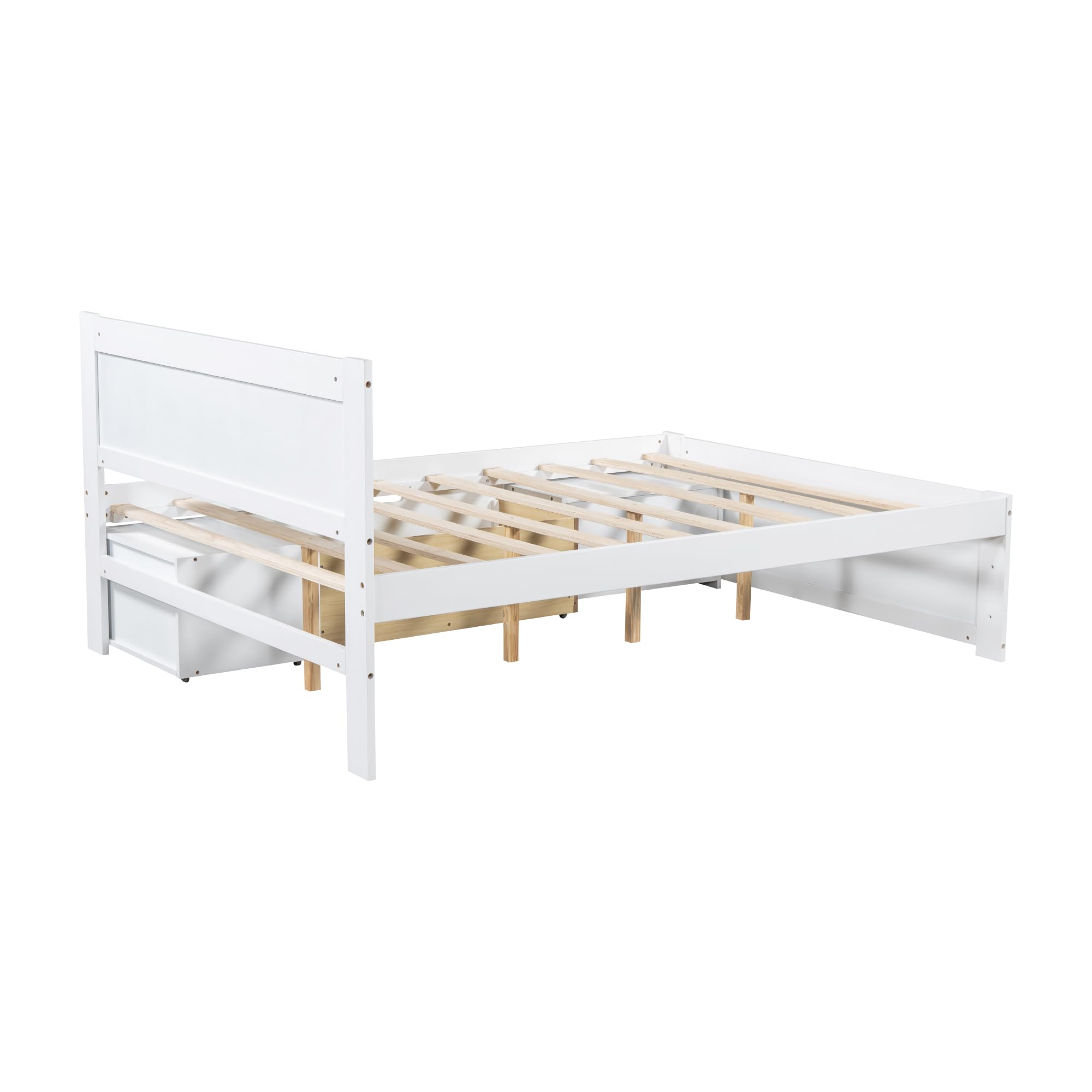 Linique Full Size Platform Bed with Drawer and Two Shelves,Full Bed Frame with Storage,Spring Box No Need,White