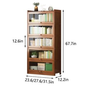 Modern 5 Tier Bookcase with Flip Door, Rectangle Shelves with Closed Back Panels, Tall Bookshelf, Storage Organizer Shelves for Bedroom, Living Room, Office, Kitchen(Gray,23.6*12.2*67.7in)