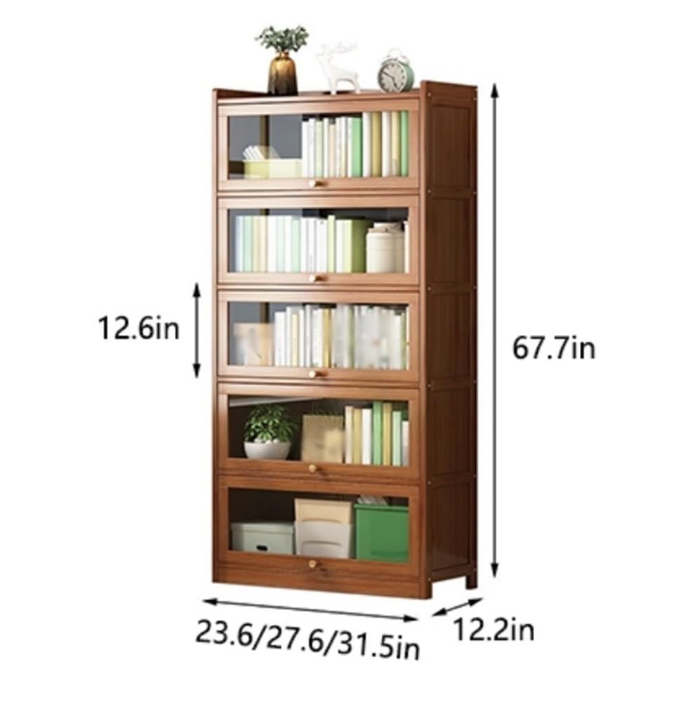 Modern 5 Tier Bookcase with Flip Door, Rectangle Shelves with Closed Back Panels, Tall Bookshelf, Storage Organizer Shelves for Bedroom, Living Room, Office, Kitchen(Gray,23.6*12.2*67.7in)