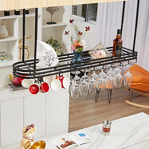 Ceiling Glass Rack Ceiling Hanging Rack,Adjustable Height,Metal Holder Stemare Goblets,for Bars Restaurants Kitchens,Can Bear 100KG