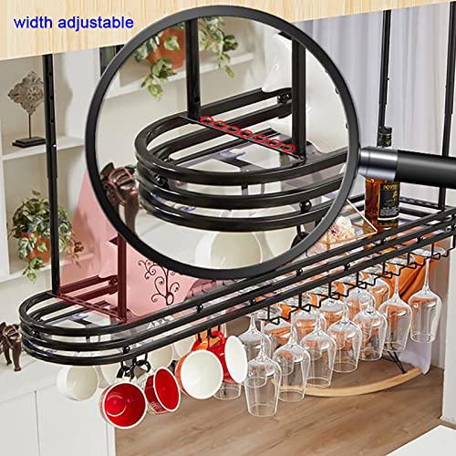 Ceiling Glass Rack Ceiling Hanging Rack,Adjustable Height,Metal Holder Stemare Goblets,for Bars Restaurants Kitchens,Can Bear 100KG