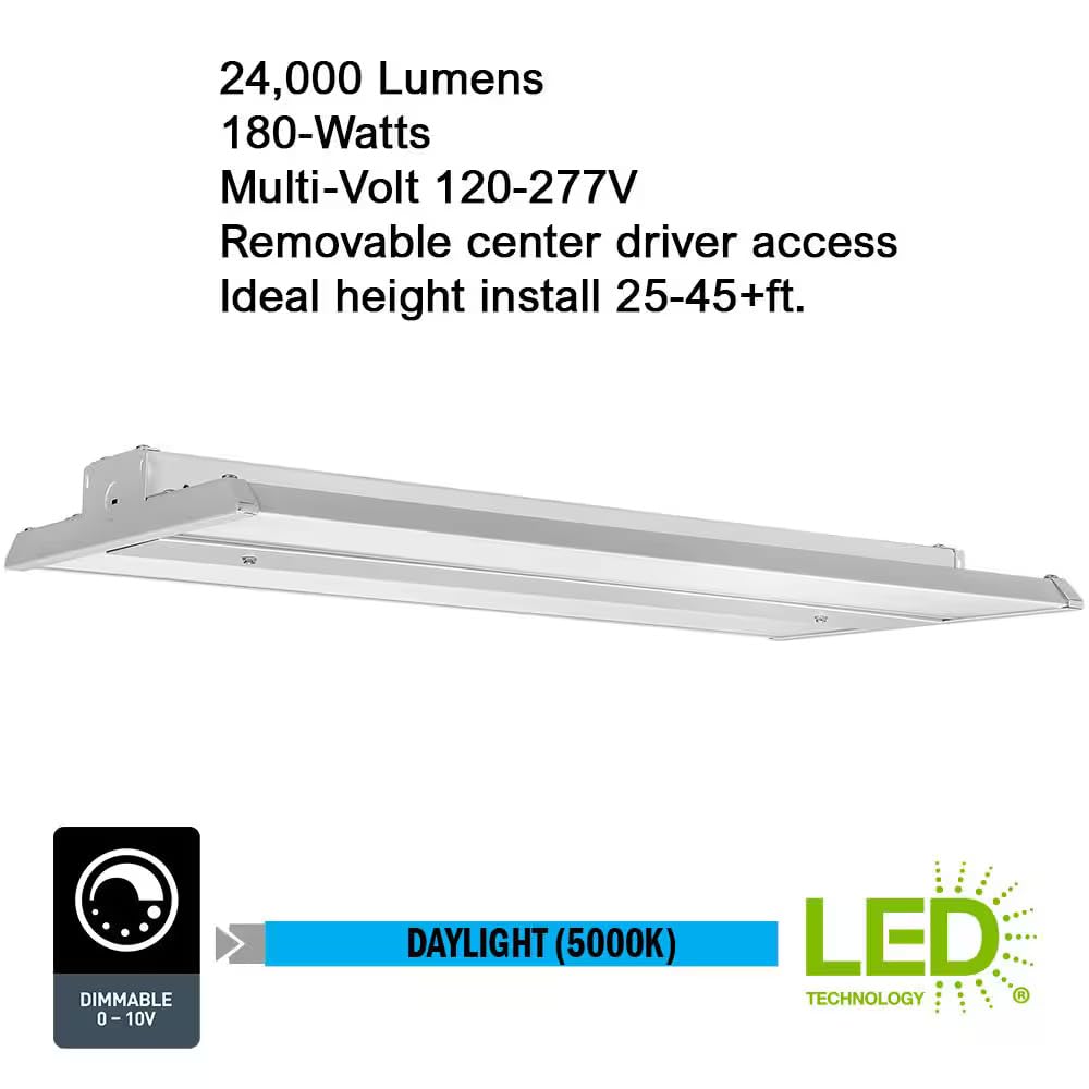 ETI SOLID STATE LIGHTING INC. 2 ft. Dimmable White Linear High Bay Light 180-Watt Integrated LED 5000K Daylight 24000 Lumens 120-277V for Commercial & Industrial Use