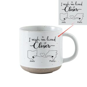 I Wish We Lived Closer, Personalized Bestie Coffee Mugs With Names, Christmas Birthday Gifts For Best Friend Woman, 11 Oz Pottery Mug, Sisters Gifts From Sister, Bestie Gifts For Women