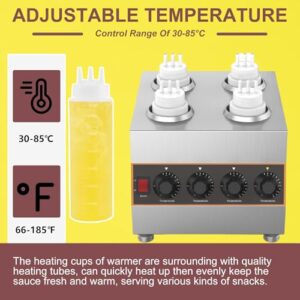 Professional Countertop Electric Sauce Warmer Dispenser with Pump 30-85℃ (4 grids) for Hotels, Restaurants,110V