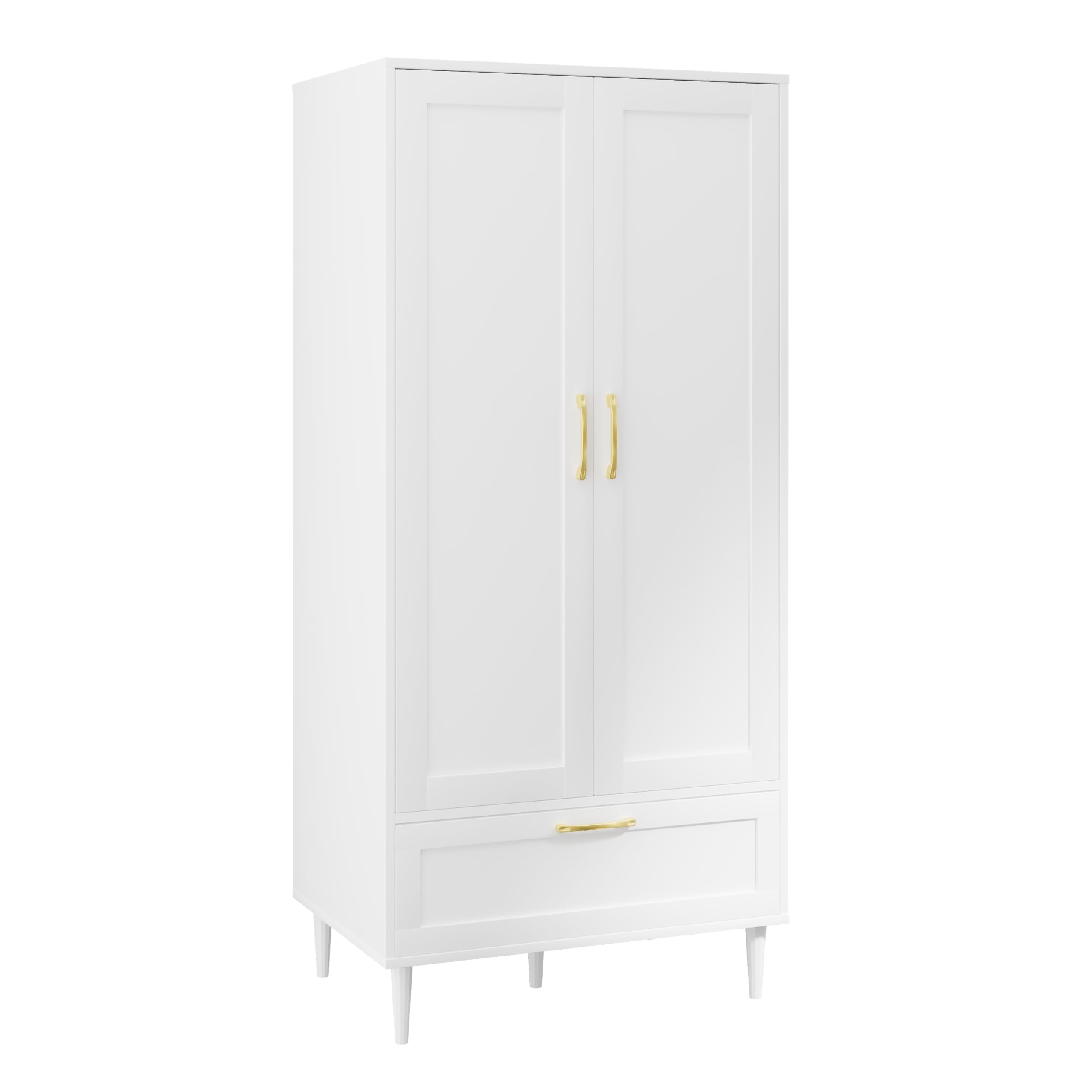 Gyger Wardrobe Closet with Drawer, Armoires and Wardrobes with Shelves and Hanging Rail,Freestanding Wooden Wardrobe Cabinet for Bedroom,White