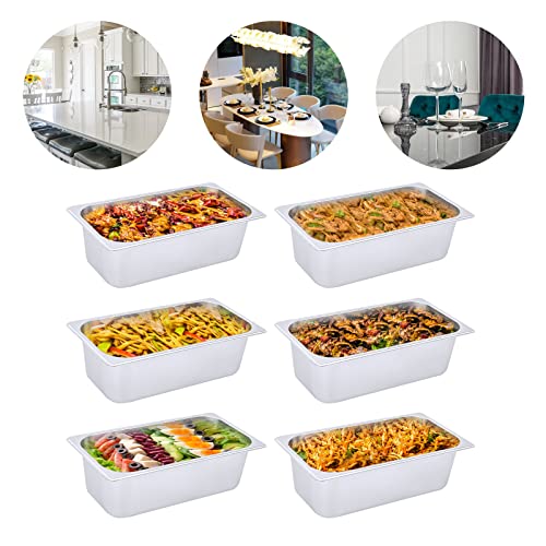 SYUNOYZBIN 6 Pack Hotel Pans Commercial Stainless Steel Pan 1/3 Size 4" Deep for a Catered Event Grocery Store Ice-Cream Shop Cafeterias