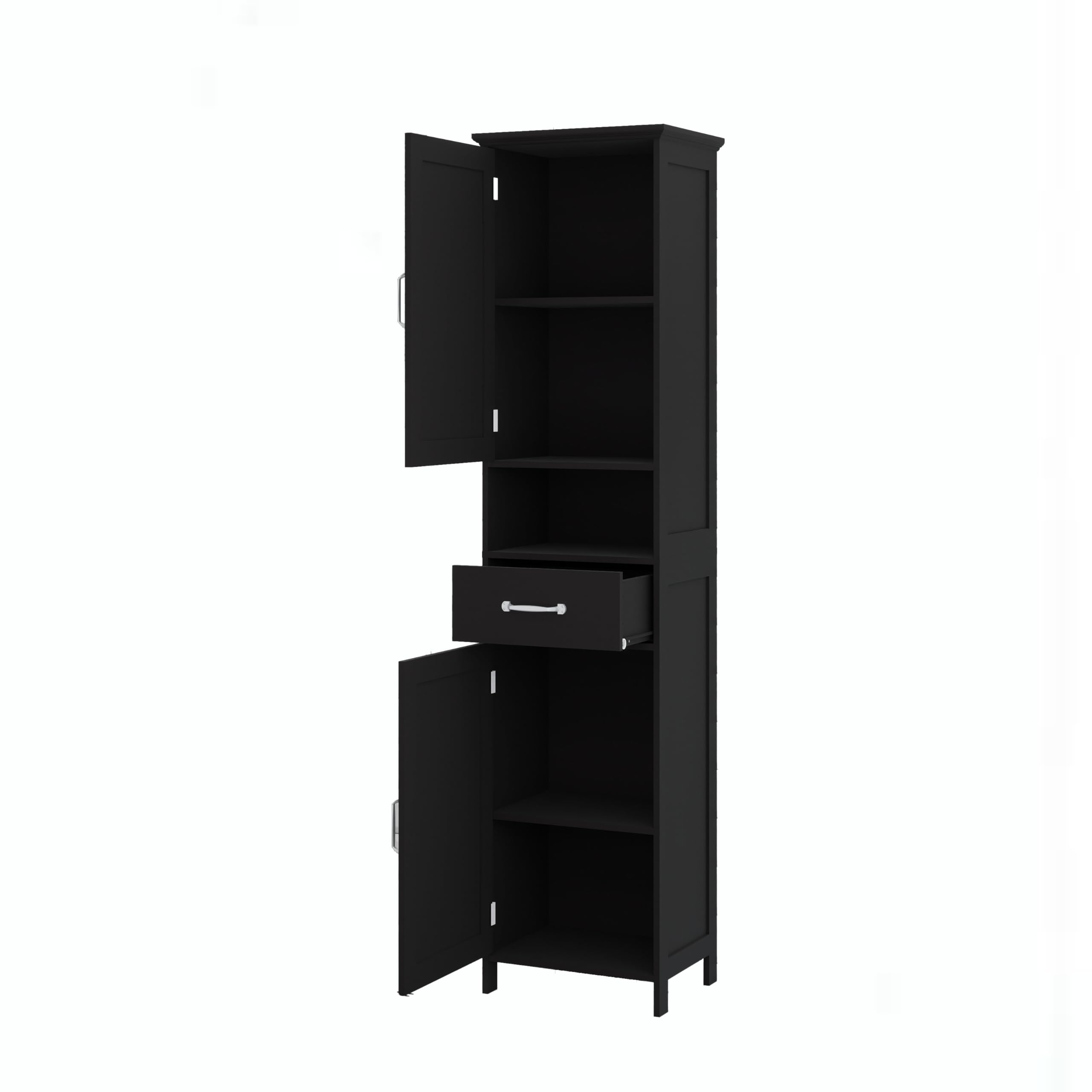 Locsear Tall Bathroom Storage Cabinet, Black Bathroom Cabinets Freestanding, Narrow Storage Cabinet w/Adjustable Shelves for Home, Kitchen, Versatile, Anti-Tipping