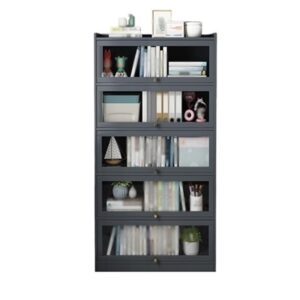 Modern 5 Tier Bookcase with Flip Door, Rectangle Shelves with Closed Back Panels, Tall Bookshelf, Storage Organizer Shelves for Bedroom, Living Room, Office, Kitchen(Gray,23.6*12.2*67.7in)