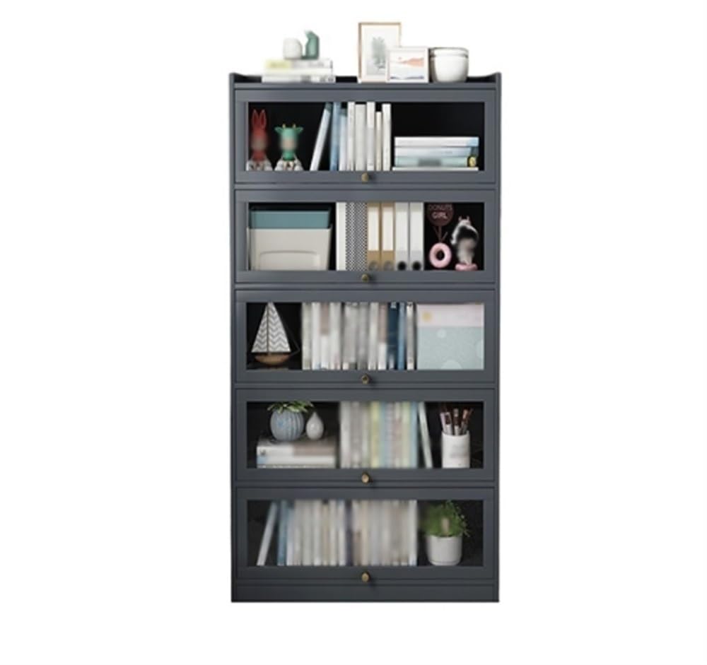 Modern 5 Tier Bookcase with Flip Door, Rectangle Shelves with Closed Back Panels, Tall Bookshelf, Storage Organizer Shelves for Bedroom, Living Room, Office, Kitchen(Gray,23.6*12.2*67.7in)