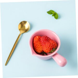 FUNOMOCYA Ceramic Cookware Small Soup Pot Mini Serving Bowl Sauce Bowl Powdered Creamer for Milk Pan with Handle Boot Pot Snack Plate Cereal Bowls Noodle Saucepan Coffee Creamer Pink