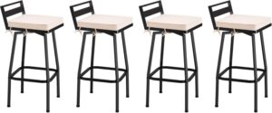 lovinouse 27" height low back swivel bar stools with cushion,outdoor patio wrought iron chair set,outside metal bar chair, height barstool for bistro lawn,garden, backyard,indoor,set of 4,load 330lbs