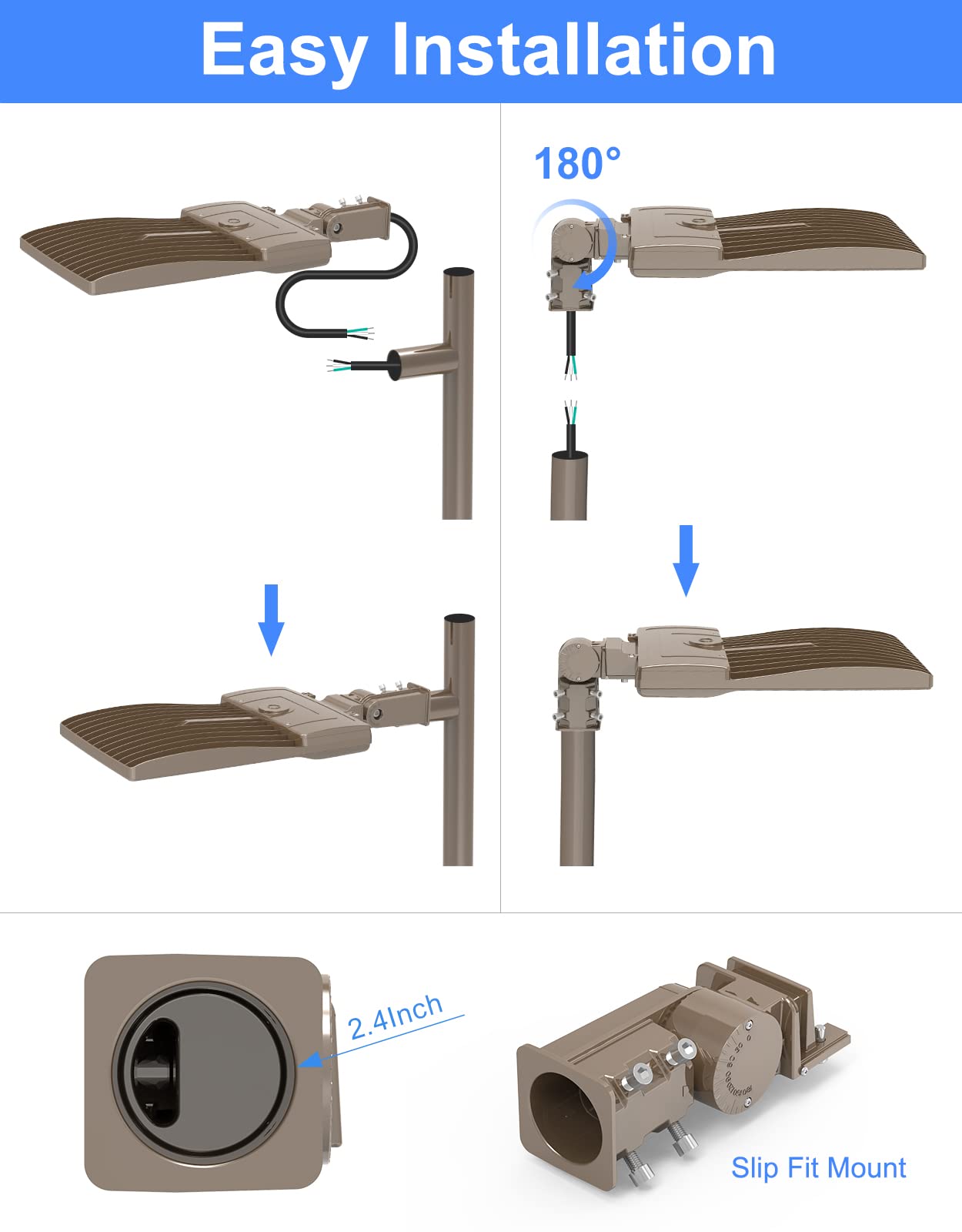 KUKUPPO 480 Volt 400W LED Parking Lot Light 60,000LM, Industrial Grade LED Shoebox Parking Pole Mount Light 5000K IP65 Waterproof Outdoor Commercial Area Lighting with Slip Fitter 277-480VAC