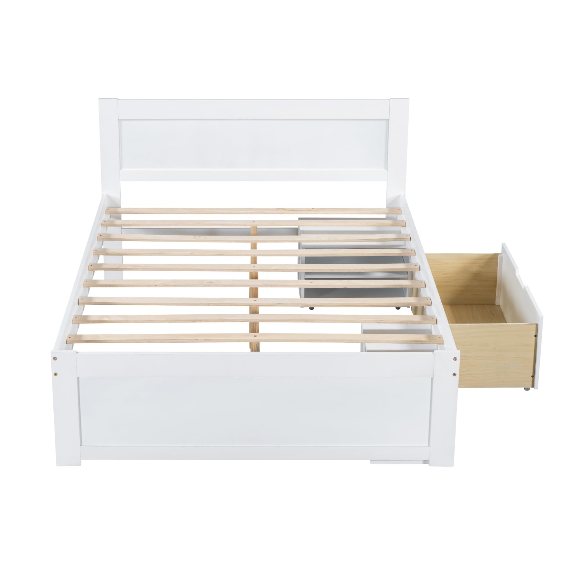 Linique Full Size Platform Bed with Drawer and Two Shelves,Full Bed Frame with Storage,Spring Box No Need,White