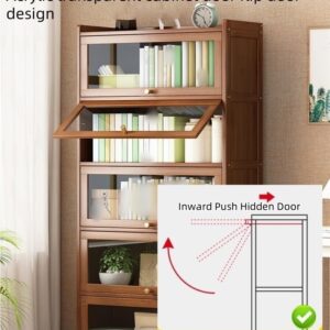 Modern 5 Tier Bookcase with Flip Door, Rectangle Shelves with Closed Back Panels, Tall Bookshelf, Storage Organizer Shelves for Bedroom, Living Room, Office, Kitchen(Gray,23.6*12.2*67.7in)