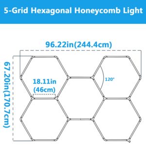 DHXYHQY LED Hexagon Garage Lights, Hexagon Honeycomb Lights, 192W, 20736LM, 6500K Super Bright, 5 Grid Systems Car Detailing Ceiling LED Light for Garage Warehouse Workshop Basement Gym